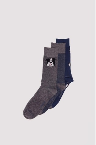 3-pack cotton dog print socks