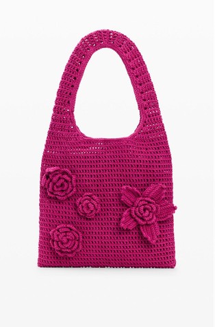 Crochet-effect bag with flowers