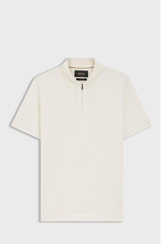 Zip-neck polo shirt in cotton and silk