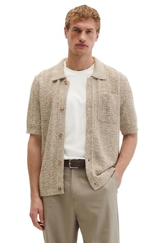 Short-sleeved polo cardigan in cotton-blend