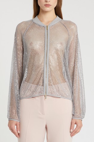Rhinestone mesh blouson jacket