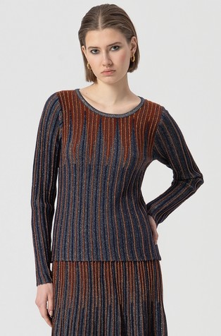 Slim fit rebrasto pleten pulover sa svjetlucavim lurex vlaknima