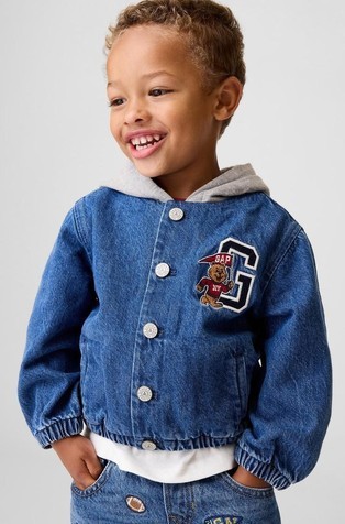 Varsity logo denim jakna s kontrastnom kapuljačom za djecu dječake