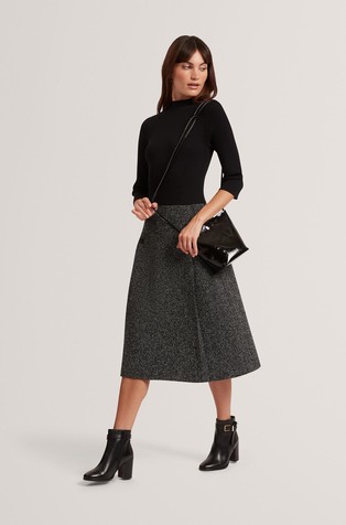 Pletena midi haljina sa suknjom od buklé tkanine