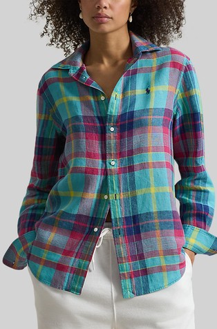 Classic fit karirana lanena košulja