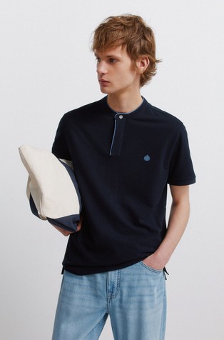 Piqué mandarin collar slim fit polo shirt