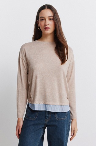 Majica s kontrastnim umetkom i ukrasnim gumbima