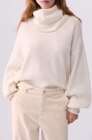 Relaxed fit pleten vuneni pulover s visokim ovratnikom