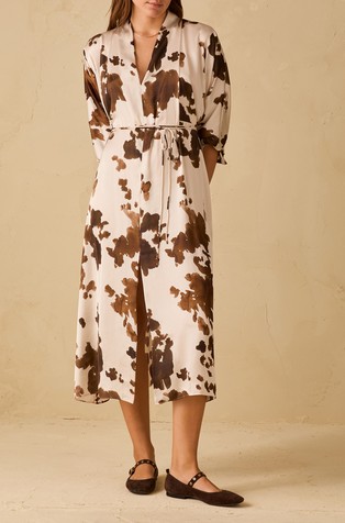 Patterned satin shirt dress