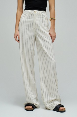 Prugaste široke hlače od mješavine s lanom