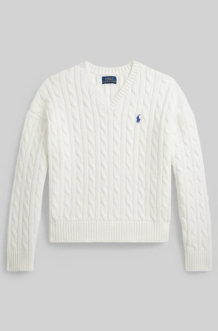 Pleten pamučni pulover s V-izrezom