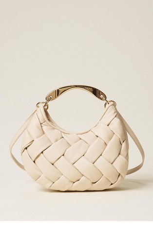 Croissant handwoven bag in faux-leather