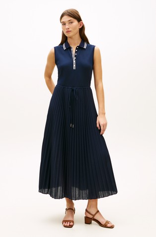 1985 Pleated Sleeveless Midi Polo Dress