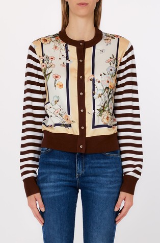 Cardigan with printed twill insert