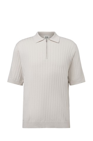 Regular fit knitted cotton polo with zip