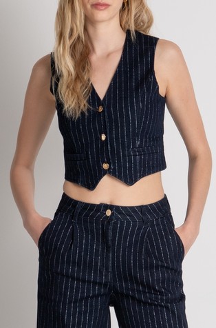 Slim fit denim prsluk sa svjetlucavim prugastim uzorkom