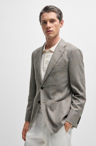 Slim fit kariran sako od svile i djevičanske vune