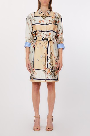 Satin shirt dress with floral print