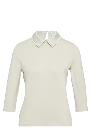 Majica sa satenskim ovratnikom i ukrasnim kamenčićima