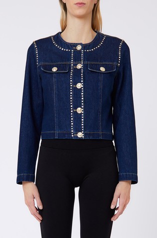 Cropped denim jakna s ukrasnim kamenčićima