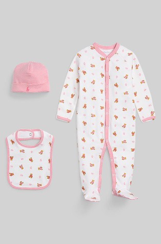 Polo Bear 3-dijelni poklon paket: kombinezon, kapa i podbradnik