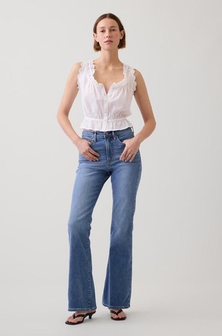 Ženske 90s zvonaste jeans hlače s visokim strukom