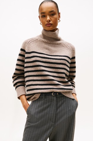 Relaxed fit pleten pulover s visokim ovratnikom