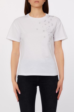 T-shirt with logo and rhinestones appliqués