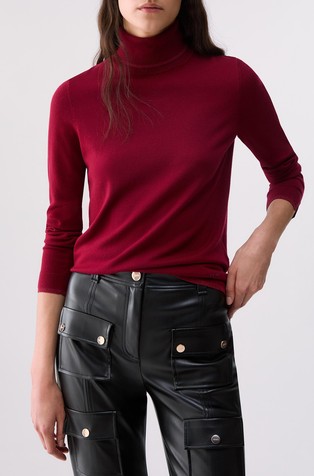 Viscose blend turtleneck jumper with lurex trims
