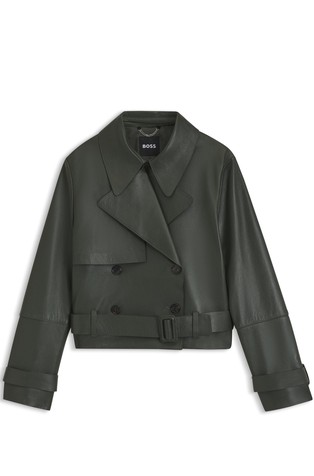 Leather jacket with trench styling