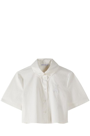 Cropped poplin shirt sleeved shirt