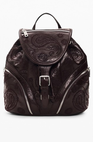 Small leather-effect backpack with paisley quiting