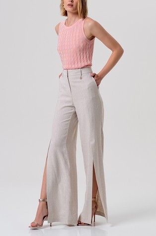 Palazzo hlače od mješavine lana s prorezom na nogavicama