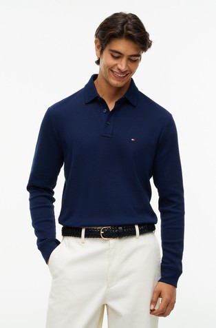 Waffle Long Sleeve Polo Shirt