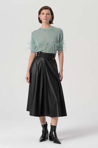 Zvonasta midi suknja od umjetne kože