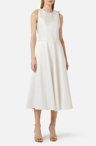 Duchess satin dress with jewel details on the shoulders