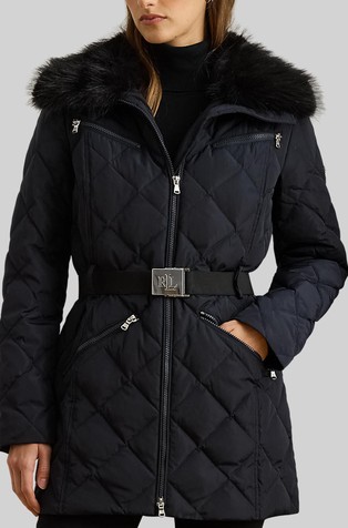 Prošivena jakna punjena paperjem s umjetnim krznom