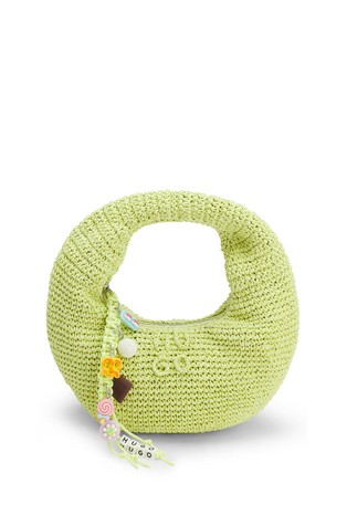 Crochet-effect hobo bag with logo charm