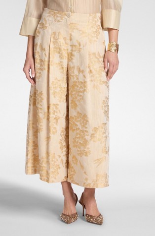 Palazzo hlače sa žakard cvjetnim uzorkom