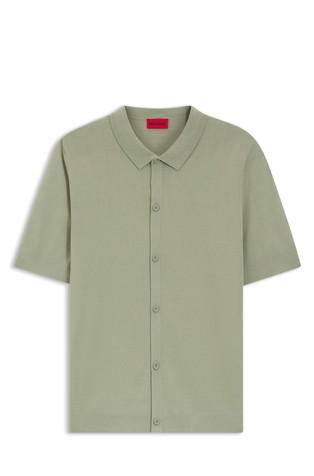 Regular-fit knit short-sleeved shirt in viscose-blend