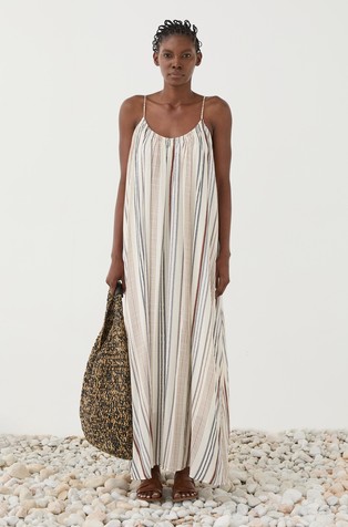 Long striped dress in viscose-blend