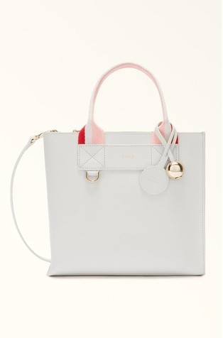 Manja kožna tote torbica s prugastim ručkama