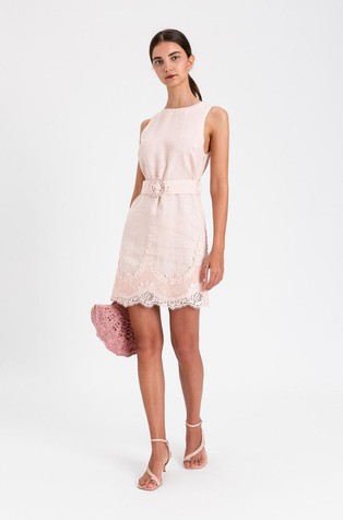 Short linen dress with lace