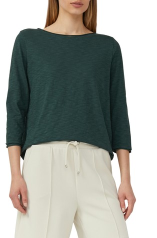 Slub yarn texture top with 3/4-length sleeves