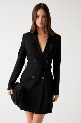 Pinstriped dress with belt