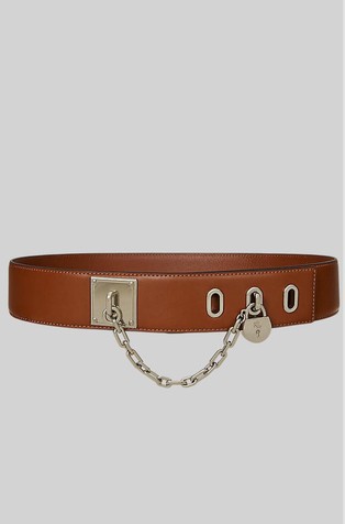 Širok kožni remen s metalnim lančićem i lokotom