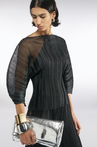 Melody plisirana pletena bluza s prozirnim umetkom