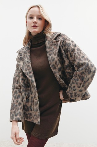 Kratka jakna od mješavine vune s leopard uzorkom