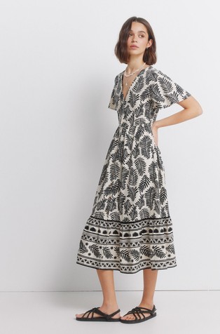 Patterned shirt dress in linen blend