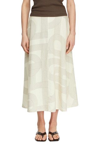 Zvonasta midi suknja od mješavine lana